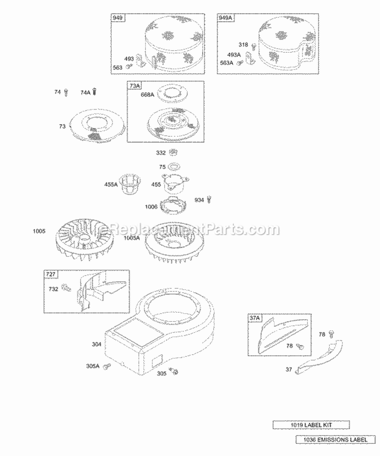 Blower Housing Shrouds Label Kits Diagram and Parts List for 28B702-0124-01  Briggs and Stratton Engine